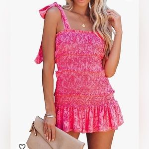 Summer Floral Pink Mini Smocked Dress